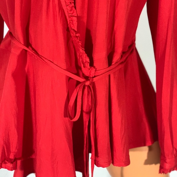 LOFT Red wrap top blouse shirt ruffle - Picture 4 of 13